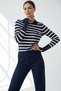 Women's Polo Neck Striped Sweater Navy Blue - 2