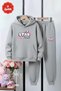 3 İplik Ş Fleece-Lined Winter Kangaroo Pocket Star Girl Print Detailed K Hooded Girls' Tracksuit Set
