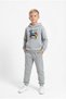 3 İplik Ş Fleece-Lined Thick Kangaroo Pocket Game Print Detailed K Hooded 6 Piece Boys' Tracksuit Set - 3