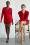 Women's Mercerized Baklava Pattern Cardigan Red - 3