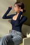 Women's Swan Neck Long Sleeve Slim Blouse - 4