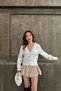 Women's White Soft Texture V-Neck Pearl and Metal Button Knitwear Cardigan – Stylish, Modern 2479 - 3