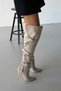 Rome Buckle Detailed Above-Knee Thin Heel 10 cm Skin Suede Boots - 3
