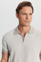 Men's Beige 100% Cotton Standard Fit Regular Cut Polo Neck Jacquard Knit T-Shirt - 4