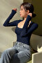 Women's Swan Neck Long Sleeve Slim Blouse - 4