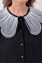 Women's Black Baby Collar Balloon Sleeve Poplin Shirt Comfortable Fit - 3