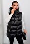 Women's Long Black Hooded Puffer Vest – Astronaut Collar, Waterproof, Oversized - 3