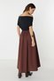 Self-Pleated Brown Maxi Skirt with Elastic Waist - 5