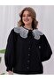 Women's Black Baby Collar Balloon Sleeve Poplin Shirt Comfortable Fit