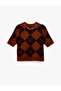 X Melis Ağazat - Short Sleeve Crew Neck Stone Diamond Pattern Knit Sweater - 4