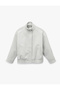 Mock Neck Kaşe Bomber Jacket with Long Sleeves, Pockets and Zipper - 3