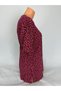 Women's Burgundy U-Neck Short Sleeve Floral Pattern Slit Woven Viscose Mother Combed Cotton T-Shirt - 3