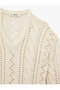 Lace-Like Knit V-Neck Long-Sleeved Knitwear Sweater - 5