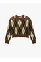 Diamond Print Long Sleeve Crew Neck Knitwear Sweater - 3