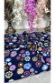 Navy Blue Floral Patterned Writing Scarf