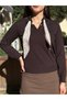 Brown Women's Scarf Detailed Collar Long Sleeve Knit Sweater - 6