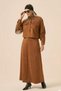 Women's Suede Leather Skirt Suit Brown 31231 - 2