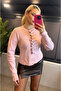 Ruched Detail Dusty Rose Knitwear Cardigan - 7