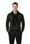 Men's Khaki Comfortable Fit Striped Textured Knit Sweater – Stylish & Modern Design 2605432