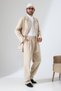 Men's Linen Double Safari Suit - Hajj and Umrah Clothing Beige (Sfa) - 2