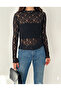 Half Turtleneck Long Sleeve Mesh Pattern Lace See-Through Blouse - 5