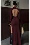 Backless Mock Neck Slit Stretch Fabric Long Sleeve Dress - 3