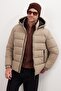 Men's Relax Fit Comfortable Cut Double Pockets Detachable Hooded Warm Sand Color Puffer Coat - 4
