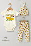 3-Piece Newborn Set, “Mother's Honey” Printed Short Sleeve Bodysuit, Bee Flower Pattern Ribbed Pants, Beanie - 5
