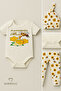 3-Piece Newborn Set, “Mother's Honey” Printed Short Sleeve Bodysuit, Bee Flower Pattern Ribbed Pants, Beanie - 2