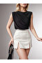 Women's Black Boat Neck Gathered Sleeveless Sandy Fabric Blouse - 3
