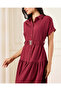 Women Burgundy Belted Drop Shoulder Midi Dress - 3