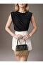 Women's Black Boat Neck Gathered Sleeveless Sandy Fabric Blouse - 5