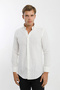 Collared Buttoned Long Sleeve Linen Look White Men's Shirt - 3