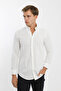 Collared Buttoned Long Sleeve Linen Look White Men's Shirt - 8