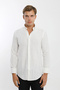 Collared Buttoned Long Sleeve Linen Look White Men's Shirt