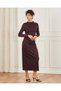 Women Burgundy Jacquard Detail Bodycon Dress