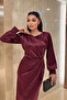 Crinkle Fabric Double-Breasted Pencil Dress - Claret Red - 3