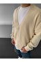 Beige Buttoned Premium Oversized Knitwear Knitted Cardigan - 2