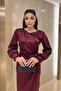 Crinkle Fabric Double-Breasted Pencil Dress - Claret Red - 4