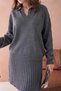 Women's Polo Neck Low Sleeve Sweater Short Skirt Two-Piece Knitwear Set - 3
