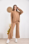 Women's Crew Neck Corded Fabric Sweater Two-Piece Knitwear Set with Pants - 5