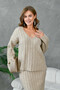 Women's V-Neck Ribbed Sweater Skirt Two-Piece Knit Set - 4