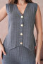 Women's V-Neck Button Detail Vest Pants Two-Piece Knitwear Set - 2