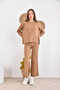 Women's Crew Neck Corded Fabric Sweater Two-Piece Knitwear Set with Pants