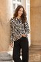Women's Plus Size Black Ecru Zebra Pattern Crew Neck Long Sleeve Knitted Mom Blouse Sweater - 4