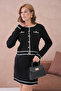 Women's Crew Neck Button Closure Jacket Skirt Two-Piece Knitwear Set - 2