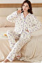 Floral Pattern Button-Up Top High Waist Bottom Lounge Sleepwear 2 Pcs Womens Pajama Set