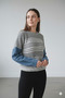 Women's Crew Neck Sleeve Denim Design Knitwear Sweater