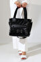 Black Quilted Large Shoulder Crossbody Women's Parachute Fabric Bag - 2