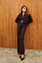 Navy Blue Striped Belted Zippered Short Jacket - 2